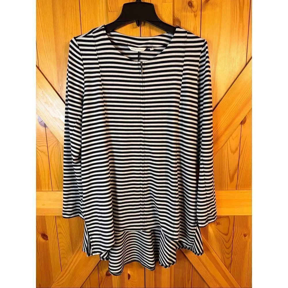 Soft Surroundings Black White Striped Zip Up High Low Tunic Size Medium (6683)